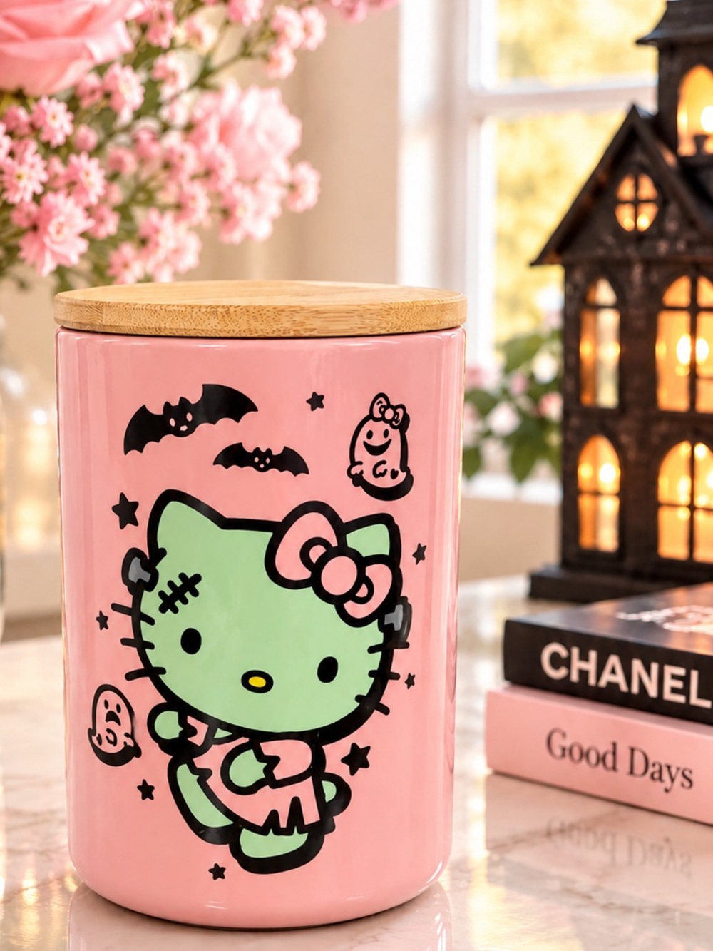 Halloween decor Hello Kitty Frankenstein Cookie Jar NEW